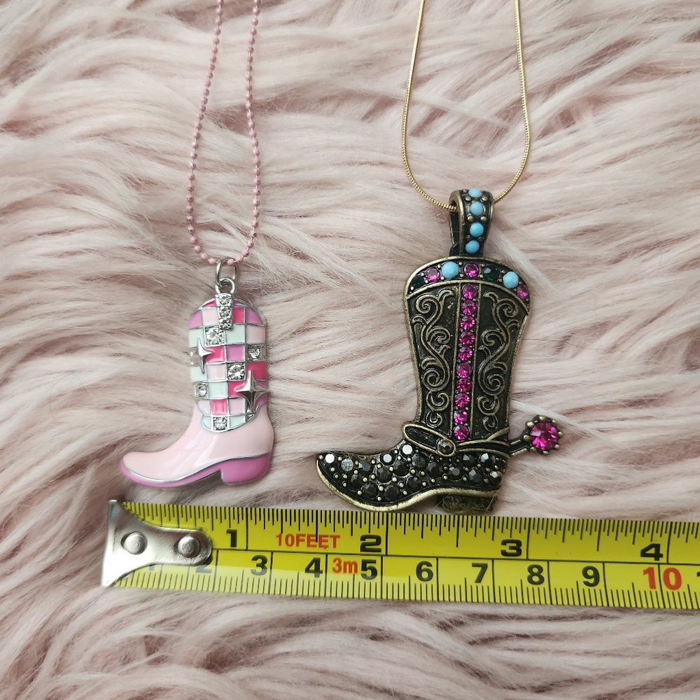 2 Cowboy Cowgirl Rhinestone Enamel Necklaces Set - Picture 7 of 7